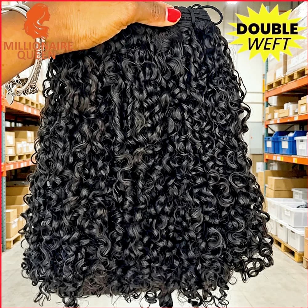 Millionaire Queen Double Weft 3B3C Pixie Curly Bundle 14-26 Inch Human Hair Curly Extension Braid Quick Weave Sew In Bulk Bundle