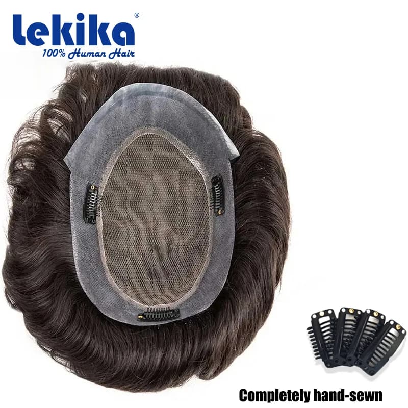 With Clips-Australia Toupee 0.08mm Soft PU Human Hair Wigs French Lace Hair System Remy Human Hair 6'' Wigs For Men