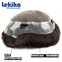 With Clips-Australia Toupee 0.08mm Soft PU Human Hair Wigs French Lace Hair System Remy Human Hair 6'' Wigs For Men