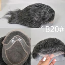 1B20 1B80 Grey Silver Hair Toupee for Men Mono Base with PU Human Hair Pieces Replacement System Lace Front Natural Hairline