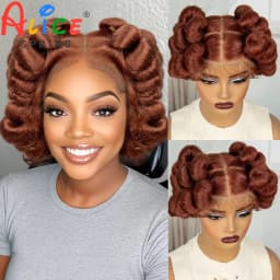 Bantu Braided Wigs Synthetic Transparent Full Lace Braided Lace Wigs Ginger Orange Color Short Cute Handmade Knotless Braids Wig