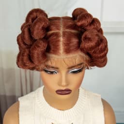 Bantu Braided Wigs Synthetic Transparent Full Lace Braided Lace Wigs Ginger Orange Color Short Cute Handmade Knotless Braids Wig