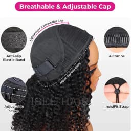 Frizira 4/27 Highlight Burmese Curly 3 IN 1 Half Wigs Human Hair Machine Wig Ready to Wear Clip In With Drawstring Beginner Friendly