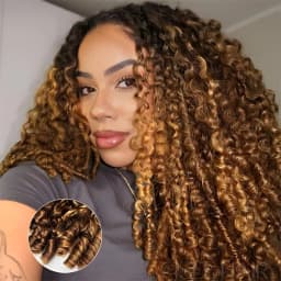 Frizira 4/27 Highlight Burmese Curly 3 IN 1 Half Wigs Human Hair Machine Wig Ready to Wear Clip In With Drawstring Beginner Friendly