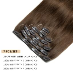 #4 Browm Injected PU Seamless Clip On Hair Invisible Clip Ins Human Hair Machine Remy 7Pcs 100-120g 24 inch Invisible Hair Clips