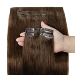 #4 Browm Injected PU Seamless Clip On Hair Invisible Clip Ins Human Hair Machine Remy 7Pcs 100-120g 24 inch Invisible Hair Clips