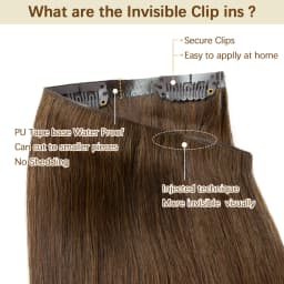 #4 Browm Injected PU Seamless Clip On Hair Invisible Clip Ins Human Hair Machine Remy 7Pcs 100-120g 24 inch Invisible Hair Clips