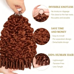 Bling Hair #33 Reddish Brown Color Burmese Curly Feather Crochet Human Hair Extensions 50g Pre-Separated Invisible Miracle Knots Feather Crochet Human Hair Extensions For Women