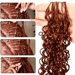 Bling Hair #33 Reddish Brown Color Burmese Curly Feather Crochet Human Hair Extensions 50g Pre-Separated Invisible Miracle Knots Feather Crochet Human Hair Extensions For Women