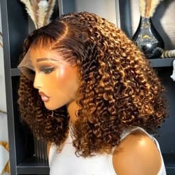 Ombre Lace Front Wig Human Hair Highlight 4/27 Honey Blonde Glueless HD Lace Front Wig Human Hair 5x5 Deep Wave Curly Wig 16inch For Women