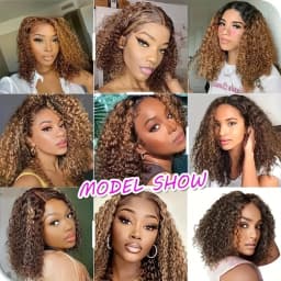 Ombre Lace Front Wig Human Hair Highlight 4/27 Honey Blonde Glueless HD Lace Front Wig Human Hair 5x5 Deep Wave Curly Wig 16inch For Women