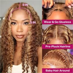 Ombre Lace Front Wig Human Hair Highlight 4/27 Honey Blonde Glueless HD Lace Front Wig Human Hair 5x5 Deep Wave Curly Wig 16inch For Women