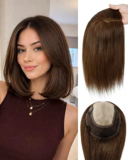 Real Human Hair Toppers for Women 7.5x7.5 Inch Silk Large Base No Bangs 130% Density Hairpieces for Adding Volume And Length