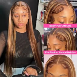 250% Density Full Hd Lace Front Wig 360 4/27 Highlight Ombre Lace Wigs 30 40 Inch Bone Straight Human Hair Pre Plucked HD Lace Frontal Wig 100% Human Hair For Women