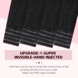 Sweetmet Invisible Tape in Hair Extensions Real Human Hair 3rd-Generation Pro3.0#1 Jet Black Color 20pcs 30g-50g 14inch-22inch Seamless Injected Hand-Tied Remy Quality Invisi Edge Tape in Extensions(#1)
