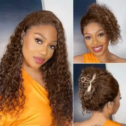P427 Honey Blonde 360 Full Lace Wig Highlight Curly Human Hair Pre-Plucked Deep Wave Water Wave 360 Invisible Strap Lace Frontal Wig 34 Inch