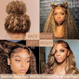 P427 Honey Blonde 360 Full Lace Wig Highlight Curly Human Hair Pre-Plucked Deep Wave Water Wave 360 Invisible Strap Lace Frontal Wig 34 Inch