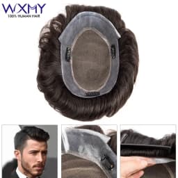 Australia Toupee With Clips Male Hair Prosthesis French Lace & Pu Base Clip-On Men's Wigs Replacement Natural Human Hair Systems