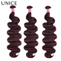UNICE Hair Black Cherry Body Wave Human Hair 2/3/4 Bundles With 4x4 Lace Closure