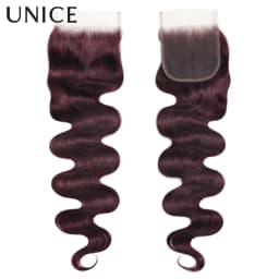 UNICE Hair Black Cherry Body Wave Human Hair 2/3/4 Bundles With 4x4 Lace Closure