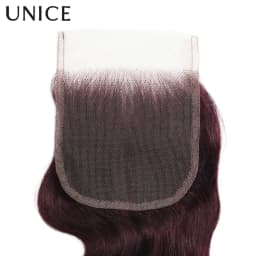 UNICE Hair Black Cherry Body Wave Human Hair 2/3/4 Bundles With 4x4 Lace Closure