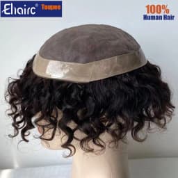 Curly Brown Color Men's Wig Male Hair Prosthesis Mono Hair Wigs For Men Durable Men's Wigs 100% Human Hair Prosthesis for Men
