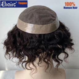 Curly Brown Color Men's Wig Male Hair Prosthesis Mono Hair Wigs For Men Durable Men's Wigs 100% Human Hair Prosthesis for Men
