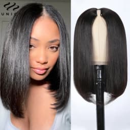 UNice Straight Bob V Part Wig Human Hair Lace V-Shaped Glueless Wig No or Minimal Leave Out 150% Density