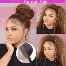 200 Density Invisible Strap Highlight Curly 360 Full Hd Lace Front Wig Honey Blonde Deep Wave Frontal Glueless Wig Human Hair