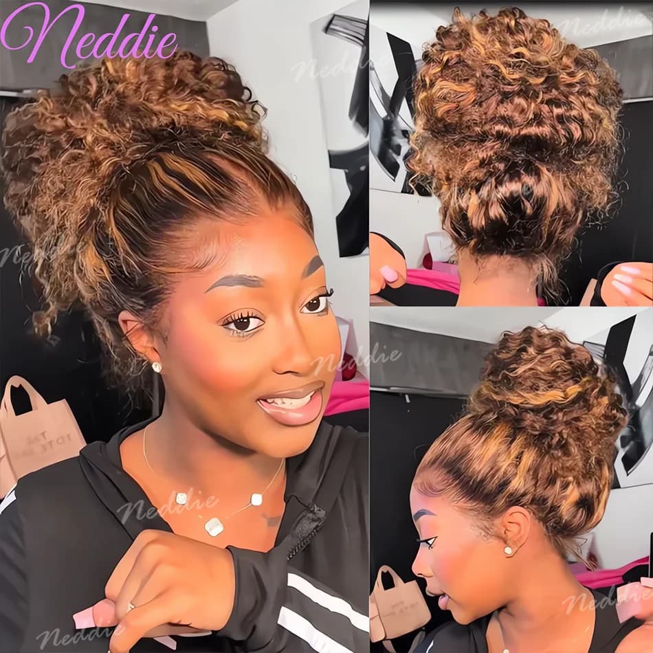 200 Density Invisible Strap Highlight Curly 360 Full Hd Lace Front Wig Honey Blonde Deep Wave Frontal Glueless Wig Human Hair