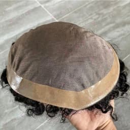 8mm Afro Toupee Man Weave Unit Black Mens Kinky Curly 100% Human Hair African American Toupees for Men Mono Lace with PU Around