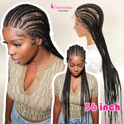 36in Full Lace Transparent Braided Wig Synthetic Fulani Cornrow Braided Wigs With Baby Hair for Black Women Daily Wear And Style