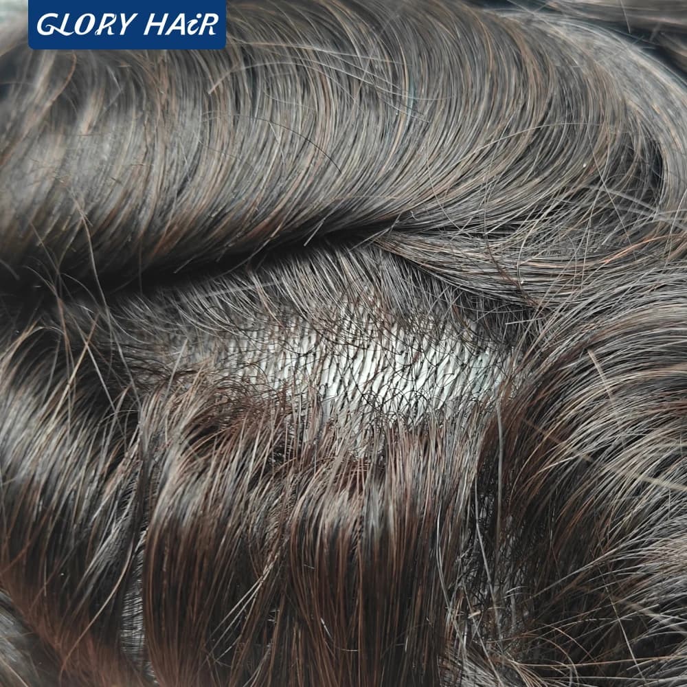 OS106 0.05-0.06mm Male Thin Skin Double Knot Hair Toupee 100% Density Indian Human Hair Prosthesis For Bald Men Hair Loss