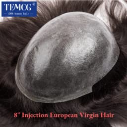8" Injection European Virgin Hair System Men Wig 0.06-0.08mm Thin Skin Male Hair Prosthesis Hairline Invisible Men's Hair Piece