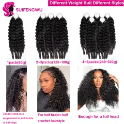 60g Burmese Curly Human Hair Extensions, Crochet Human Hair, Bohemian Pre-Curled Braids, Feathered Crochet Hair with Miracle Knots, Spiral Curly Hair for Braids, Deep Wave Crochet Human Hair.