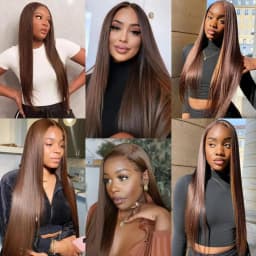 Chocolate Brown Silky Straight Brazilian Virgin Human Hair Wig 13x6 HD Transparent Lace Frontal 6Inch Deep Part Pre Plucked Baby Hair Glueless Wear Go Natural Looking Daily Wig For Black Women