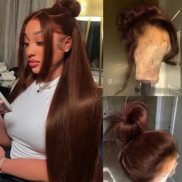 Chocolate Brown Silky Straight Brazilian Virgin Human Hair Wig 13x6 HD Transparent Lace Frontal 6Inch Deep Part Pre Plucked Baby Hair Glueless Wear Go Natural Looking Daily Wig For Black Women