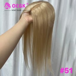 OCGK Human Hair Topper 17" Straight 10x12cm Base Color 2# Clip in Hairpieces for Women with Thinning Hair Add Volume