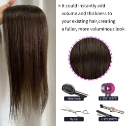 OCGK Human Hair Topper 17" Straight 10x12cm Base Color 2# Clip in Hairpieces for Women with Thinning Hair Add Volume
