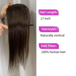 OCGK Human Hair Topper 17" Straight 10x12cm Base Color 2# Clip in Hairpieces for Women with Thinning Hair Add Volume