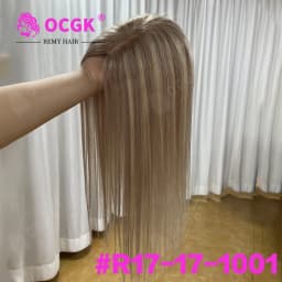 OCGK Human Hair Topper 17" Straight 10x12cm Base Color 2# Clip in Hairpieces for Women with Thinning Hair Add Volume