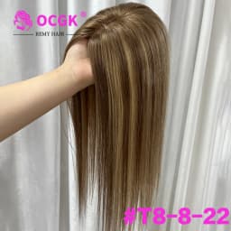 OCGK Human Hair Topper 17" Straight 10x12cm Base Color 2# Clip in Hairpieces for Women with Thinning Hair Add Volume