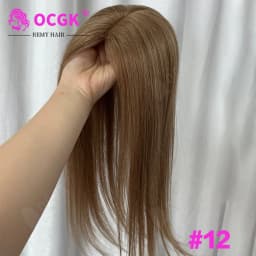 OCGK Human Hair Topper 17" Straight 10x12cm Base Color 2# Clip in Hairpieces for Women with Thinning Hair Add Volume