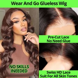 100% Virgin Human Hair Glueless Wigs Human Hair Pre Plucked Pre Cut Body Wave 7x5 HD Lace Frontal Closure Wigs for Black Women Human Hair Drawstring Wear and Go Pre-Bleached Chocolate Brown Color Loose Deep Wave Frontal Wigs Ship From France Warehouse