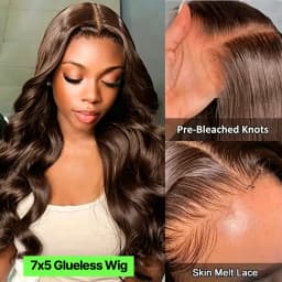 100% Virgin Human Hair Glueless Wigs Human Hair Pre Plucked Pre Cut Body Wave 7x5 HD Lace Frontal Closure Wigs for Black Women Human Hair Drawstring Wear and Go Pre-Bleached Chocolate Brown Color Loose Deep Wave Frontal Wigs Ship From France Warehouse