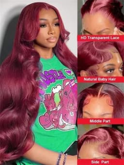 99j Burgundy 13x6 Hd Lace Frontal Human Hair Wigs Transparent Colored Body Wave Red Lace Front Wig 5x5 4x4 Closure Wig For Women