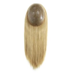 Women Topper Full PU 0.04-0.06mm Human Hair Wigs Straight 100% Human Hairpiece Blonde Hair System Capillary Prosthesis Natural
