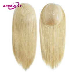 Women Topper Full PU 0.04-0.06mm Human Hair Wigs Straight 100% Human Hairpiece Blonde Hair System Capillary Prosthesis Natural
