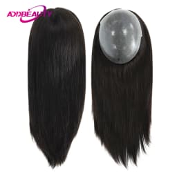 Women Topper Full PU 0.04-0.06mm Human Hair Wigs Straight 100% Human Hairpiece Blonde Hair System Capillary Prosthesis Natural