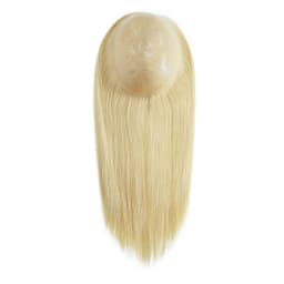 Women Topper Full PU 0.04-0.06mm Human Hair Wigs Straight 100% Human Hairpiece Blonde Hair System Capillary Prosthesis Natural